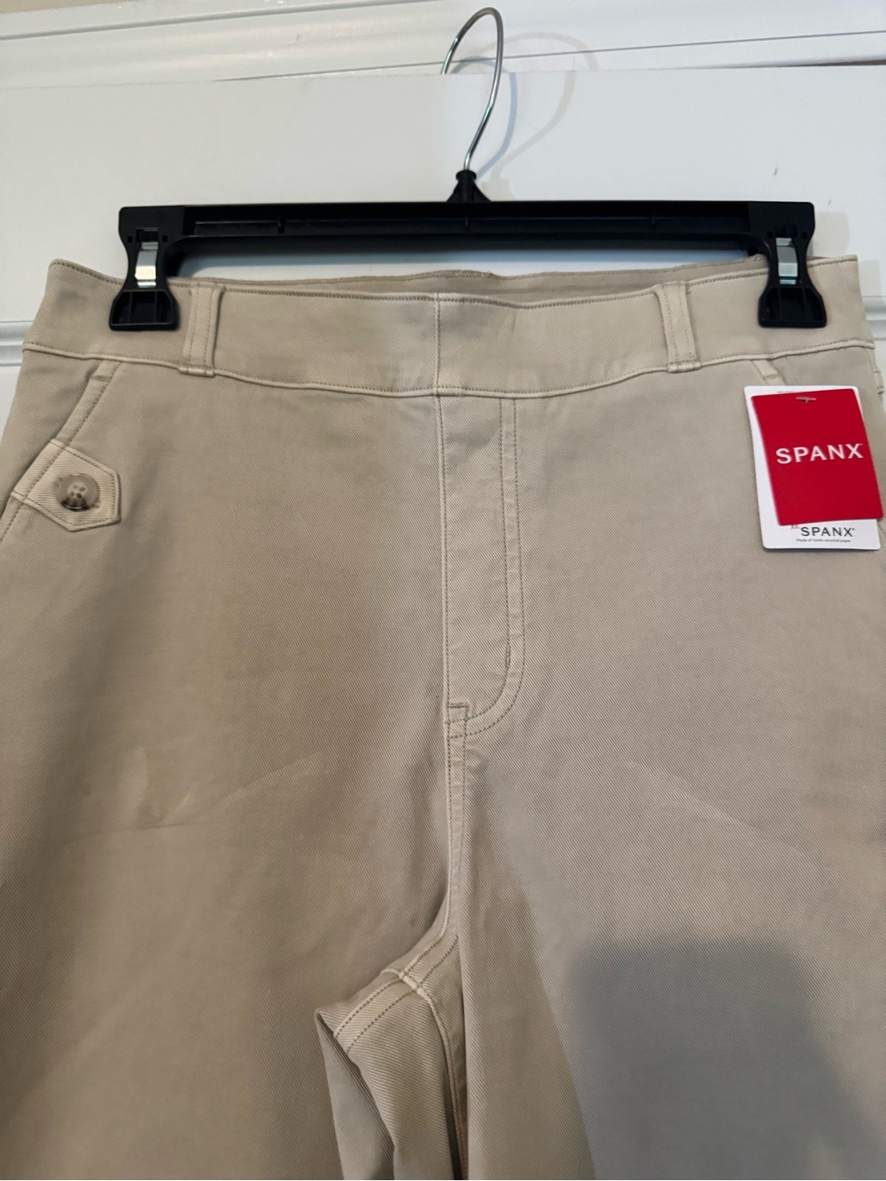 SPANX Cropped Wide-Leg Stretch Cotton Twill Pants in Bone Size Medium - Picture 4 of 11